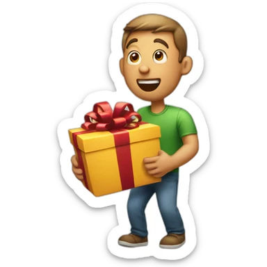 Surprised man with gift in hand sticker
