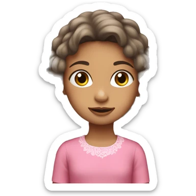 Niña de pelo rizad mono con un vestido rosado sticker