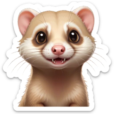 Cinematic Comical Ferret Portrait Emoji, Head tilted dramatically with an exaggeratedly shocked expression, featuring a slender, wiggly body and a distinct ferret head with a pointed snout and small ears, with wide, hilariously expressive eyes full of humorous disbelief, Simplified yet hilariously expressive features, highly detailed, glowing with a slightly sassy natural glow, high shine, dramatic yet playful, stylized with an air of quirky charm, soft glowing outline, capturing the essence of a meme-worthy ferret that looks ready to scamper into viral fame! sticker