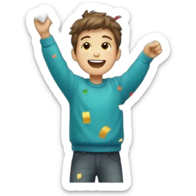 A boy celebrating with confetti sticker