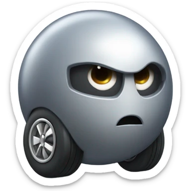 Gray Metal cute Kirby ball driving on 4 car wheels sticker