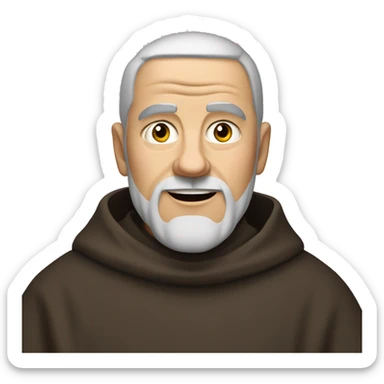 A middle-aged white male friar, sporting a grizzled look, with buzz-cut black hair and a pronounced square jaw. sticker
