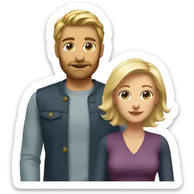 a man with a blonde short beard and short blonde hair and a woman with long blonde hair sticker