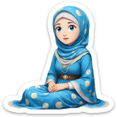 Turkish beautiful finish Konya girl blue eyes with moon patterned hijab dress and watching the moonlight sky on the ground  sticker