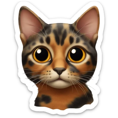 Tortoiseshell cat with an orange nose and an orange spot on top of its head between its ears sticker