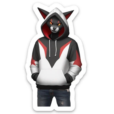 Edgy Cool Anthro Zoroark-Zangoose-Litten Fakemon Fursona Hoodie Full Body sticker