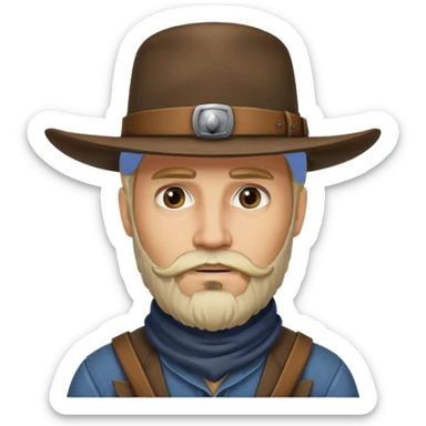 A blonde western man from America 1899 wild west with a hat and beard should look like a robber sticker