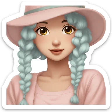 Gorgeous pastel anime girl with blushing face and hair garnitures and pretty hair and a hat-cap aesthetic trending style sticker