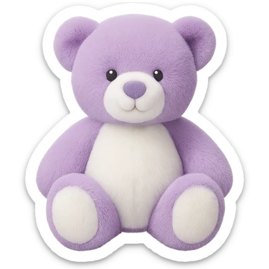 Change the teddy bear's fur to purple and white, keep it soft and plush, no shadows, flat lighting, no background. Remove the background completely to isolate the subject. sticker