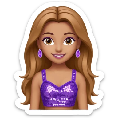 Yasmin from Bratz with long light brown hair, tan skin, brown eyes, lilac sequin crop top sticker
