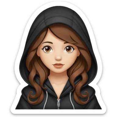 cute woman long wavy brown hair tattoos curled inside hood sticker