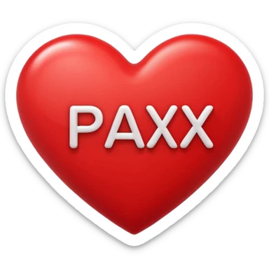 heart shape with the word PAX written inside, clear and legible, modern emoji style sticker