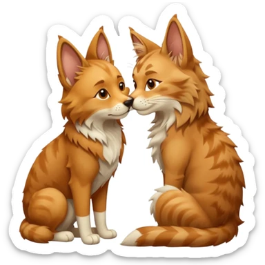 a dingo kissing a mainecoon sticker