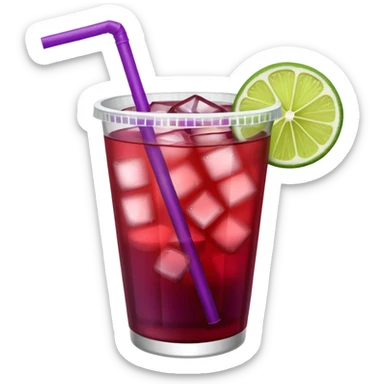 maroon purple cocktail with a lime wedge in the drink in a plastic cup with lid and straw - no lime on edge

 sticker