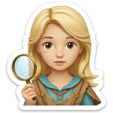 blonde haired girl in archaeological outfit, holding magnifying glass sticker