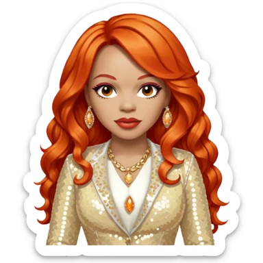 Faith Evans with long orange-red hair, ivory sequin outfit  sticker
