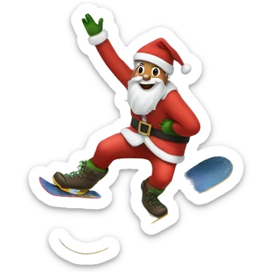 Santa snowboarding with an elf on his back sticker