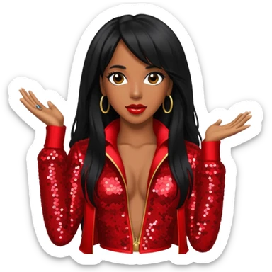 Kelly Rowland with long black hair, red sequin tour outfit  sticker