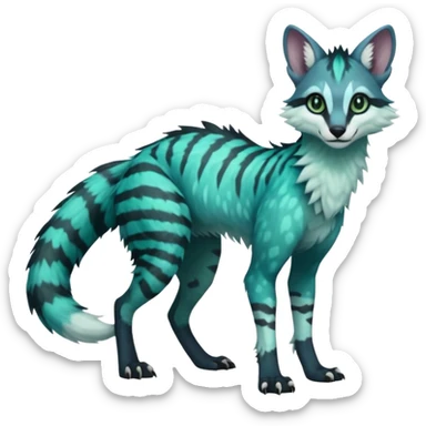 Feral Rare Fantasy dark pastel black-blue-turquoise-green-white-gradients Vernid-Sergal-Genet-species by LiLaiRa, random markings, tufted ears, full body, 4 legs sticker