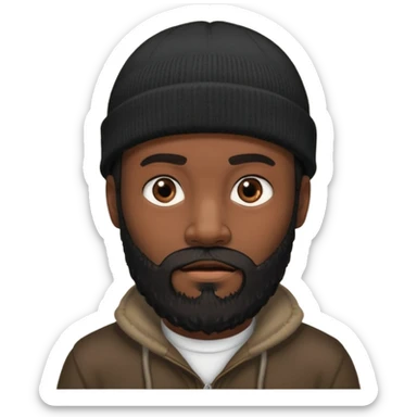 A dark-skinned man with a black beanie, and a full beard, giving him a thief-like appearance. sticker