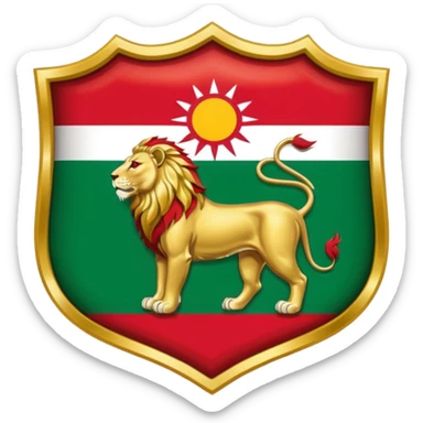 rectangular shield with the flag of Iran, with a lion and a sun sticker
