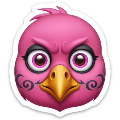 pink bird with piercings and excessive face tattoos two eyes sticker