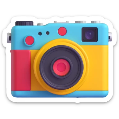 vibrant, 3D emoji of a classic rangefinder camera inspired by Canon P, with colorful accents sticker