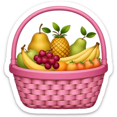 Pink basket, plaid lining, with both food, drink and fruits sticker