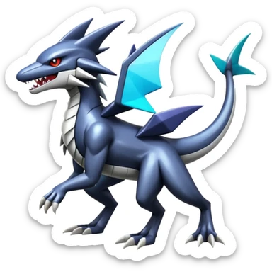 Futuristic Shiny Mightyena-Sharpedo-Garchomp-Noivern-Silvally-Fakémon-hybrid-creature (full body)  sticker