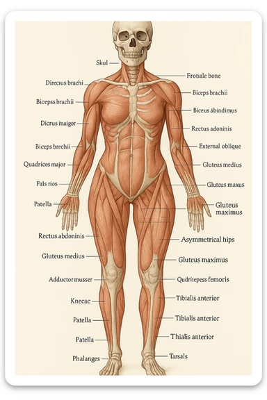 Donna vista anatomicamente con fianchi asimmetrici sticker