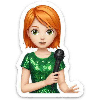 girl in green blink dress, orange hair, holding a mic



















 sticker