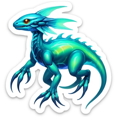 Exotic futuristic bioluminescent translucent transparent lush warm-colored neon-glowing iridescent Fakémon-Fionbri-Vernid-creature sticker