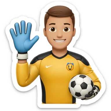 Football goalkeeper gloves with man goalkeeper and small emoji sticker