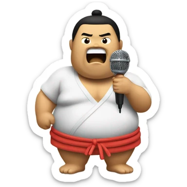 Sumo wrestler singing into microphone sticker