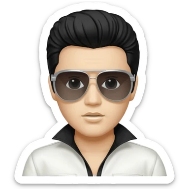 A boy with an Elvis Presley mask with sunglasses (with total black lenses)dressed as Elvis Presley (white dress) sticker