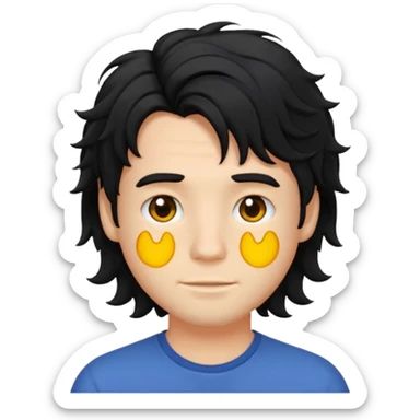 back view of a male with tousled middle-long wavy black hair, emoji style sticker