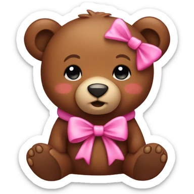 Brown cute bear with a pink bow sticker