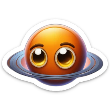 orange planet with a cartoon smirking with big courageous eyes sticker