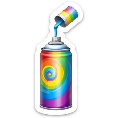 Multicolored spray paint can with vibrant rainbow colors swirled together on the can body sticker