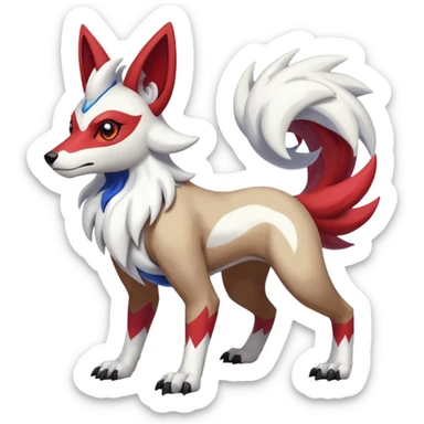 Colorful Skilled Adept Graceful Asian Painted Lycanroc-Absol-Zangoose-fusion-hybrid-creature (full body) sticker