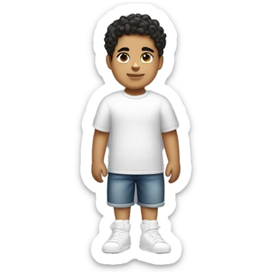 Full body young Hispanic boy that is extremely short and fat with a low taper fade with curly hair and is wearing a t shirt and white air forces  sticker