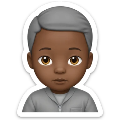 Black baby with straight face in a grey jumpsuit sticker