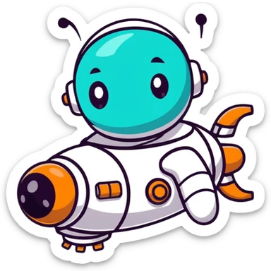 Cute robot transforming into faster upgraded version with upward motion sticker