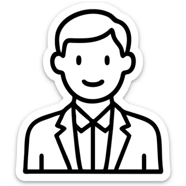 Make the professional looking white pale man with brown hair smile, keep business casual outfit, minimalistic vector style, no background, outlined icon style. sticker