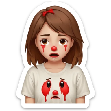 a pretty bratz fair girl crying with a red nose from crying in a loose oversized off white tshirt  sticker