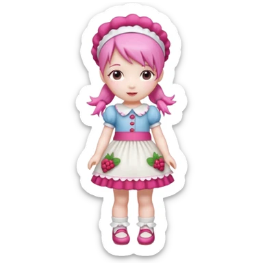 Isolated detaile illustration incredibly raspberry torte doll figurine full body with pink hair and a raspberry hairband sticker