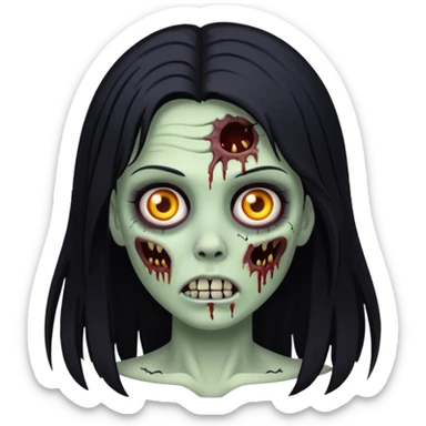 white girl like a zombie with black long hair sticker