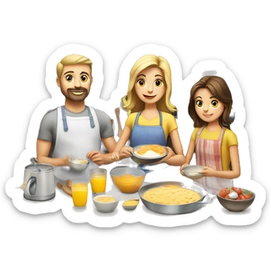 Caucasian family of six 6 preparing breakfast at kitchen  sticker
