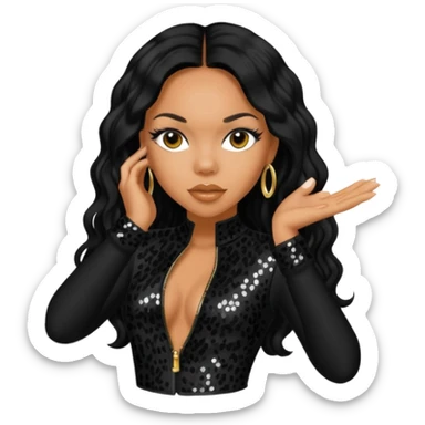 Kiely Williams from 3lw/Cheetah Girls with long jet black hair, black sequin outfit sticker