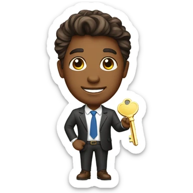 brown skin realtor with hair handing a gold key sticker